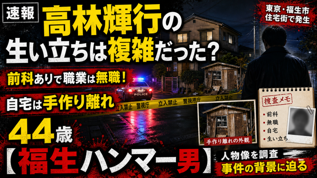 高林輝行の生い立ちは複雑だった？前科ありで職業は無職！自宅は手作り離れの44歳【福生ハンマー男】